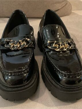 Aldo Black Patent Chunky Loafers
